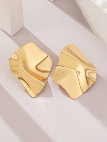 1 Pair 26 Styles Fashionable Minimalist European & American Retro Geometric Metal Stud Earrings, Versatile For Valentine's Day, Everyday, Gatherings, Parties - Gold - View 2