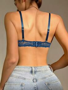 Women's Blue Lace Lift Bra - Smooth Side, Adjustable Straps, Sexy & Comfortable Lingerie - Blue - View 7