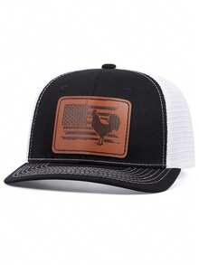 1顶男士时尚Richardson品牌野马图案平沿帽，刺绣平沿嘻哈帽，时尚户外可调节中性情侣棒球帽（涤纶材质），带刺绣装饰，嘻哈百搭帽，休闲街头风几何动物字母印花拼接棒球帽，适合所有季节，夏季、海滩、假日 - 貼標公雞 - 查看 18