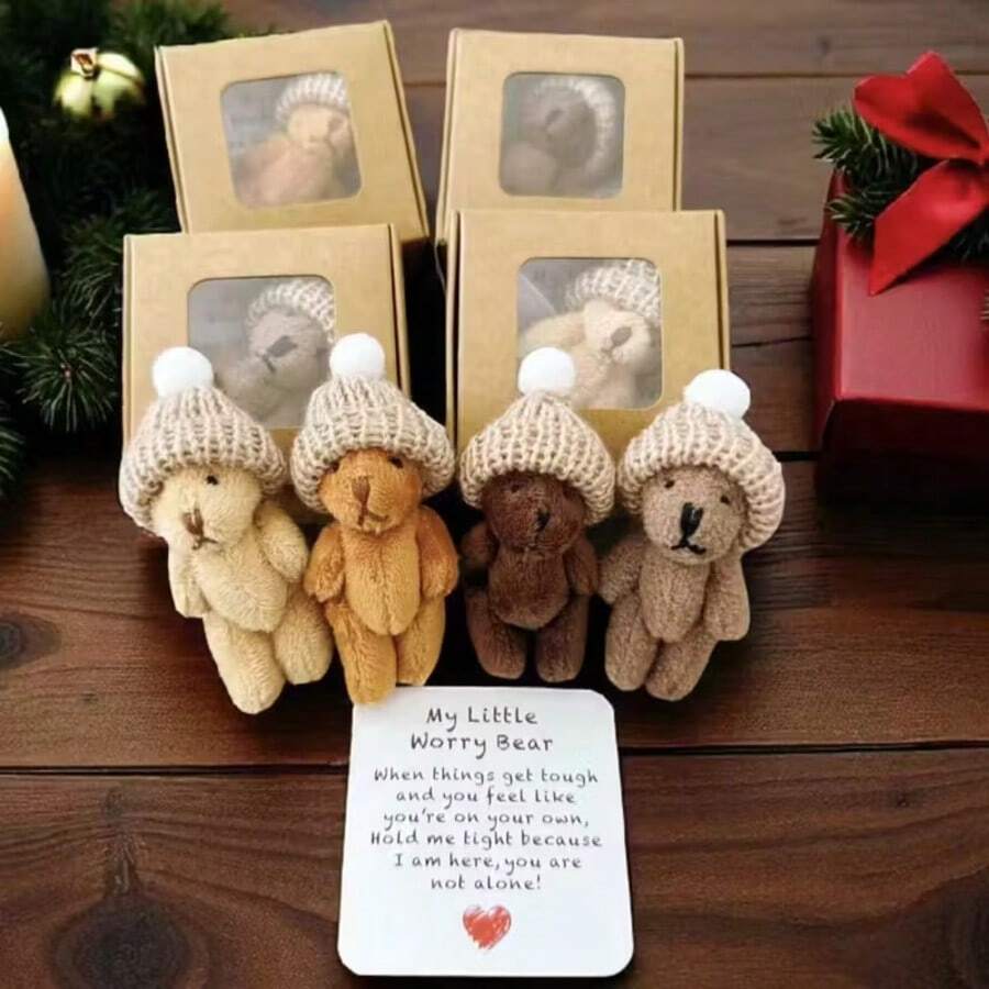 My Little Worry Bear Plush Toy With Greeting Card, A Cute And Soft Teddy Bear Plush Toy,Pocket Size Pocket Hug Teddy Bear Stuffed Animal, Comforting Sensory Fidget Toy For Anxiety Relief, Birthday Christmas Wedding Party Favors Gift