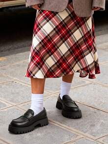 Women Platform Loafers 1.57-Inch Chunky Mid-Heel Flatform Loafer Round Toe Versatile Classic Casual Slip On Shoes, 2026 New Spring Summer Shoes - 黑色 - 查看 6