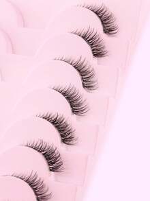Cílios Postiços, 10 Pares/Caixa, Mini e Lindos Cílios Curtos, Meio Olhos, com Hastes Finas e Transparentes, Ponta Alongada, Aparência Naturalmente Curvada, Reutilizáveis e Ideais para Meninas com Olhos Pequenos. Adequado para Encontros Diários Femininos. - Preto - Ver 4