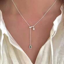 Water Drop Pendant Necklace, Sea Blue Synthetic , Elegant And Sexy, Celestial Symbol, April Birthstone, Suitable For All Year Round, Suitable For Daily Wear And Gifting, Valentine's Day Gift - 戒指+項鍊 - 查看 7