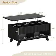 Black Lift Top Coffee Table, 47.2" Mid Century Modern Fluted Coffee Table With Storage, Rising Pull Up Wood Modern Center For Living Room, Office - 黑色 - 查看 2