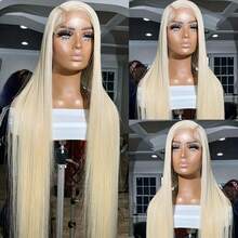 ZHUICHAO #613 Blonde Straight Human Blended Hair 30 Inch 13x4 HD Transparent Lace Frontal Brazilian Wigs Pre Plucked Bady Hair Pre-Bleached Invisible Knots Suitable For Women To Wear - S613 - 查看 5