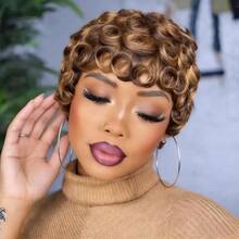 卷发假发 真人发假发 精灵短发假发 短发刘海假发 时尚造型玫瑰网帽 适合派对角色扮演 日常佩戴 假发 适合所有女性 - 彩色 - 查看 10