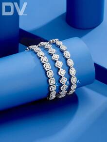 DV JEWELRY 1件装奢华女士手链，镶嵌人造锆石、彩色宝石，镀白金，优雅饰品，适合约会、婚礼、派对、周年纪念等场合佩戴。 - 銀色 - 查看 2