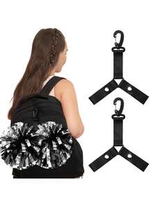 Cheerleader Backpack Strap Accessories, Dual-Layer Fuzzy Ball, Black Triangle Buckle - Multicolor - View 3