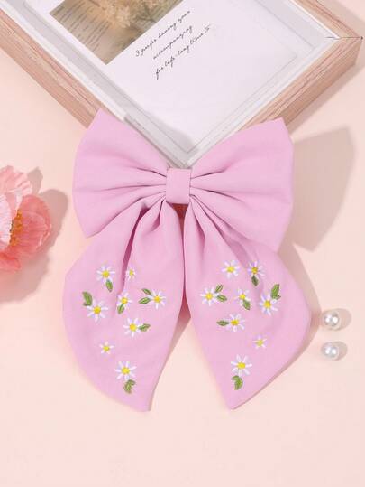 1pc Embroidered Daisy Hair Clip, Cute White Floral Print Alligator Clip, Suitable For Daily Wear, School, Vacation, Party, Spring/Summer, Elegant Forest Princess Hair Accessory. Birthday Gift For Daughter, Adorable Hair Clip For Girls, Pink