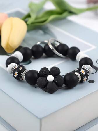 1 pieza Pulsera con llavero de flores de colores, llavero de muñeca de color caramelo para mujeres, llavero de coche, regalo para amigos, familia, Día de la Madre