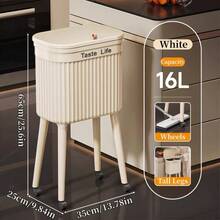 Luxury No-Bend Step Trash Can With Lid - Large-Capacity Rolling Waste Bin & Stackable Storage Bins For Home, Multi-Scene Mobile Garbage Can & Plastic Storage Containers For Kitchen Bedroom Garage, Stylish Hands-Free Waste & Storage Solution - Champagne - View 9