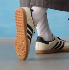 Adidas 三葉草 SAMBA OG 男女經典百搭低筒耐磨休閒鞋板鞋 - 米色/黑色 - 查看 5