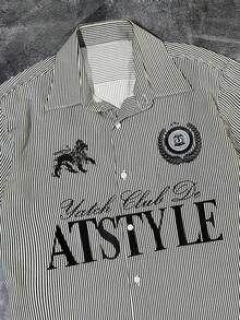 Men's Casual Ivy League Style Striped & Letter Print Short Sleeve Shirt, Summer - Multicolor - View 4