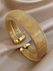 18K镀金奢华复古网状钻石结弧形不锈钢手链套装，优雅女士珠宝，适合情人节、派对、晚宴、日常佩戴、新年、婚礼、海滩、圣诞节、周年纪念日、母亲节、波西米亚风伴娘礼物 - 彩色 - 查看 6