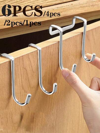 6pcs/4pcs/2pcs 304 Stainless Steel Double S-Shaped Hanging Hook Racks, Heavy Duty No-Drill Organizers For Cabinet Door Drawer Bathroom Tools