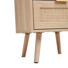 2PCS 2 Drawers Rattan Bedside Table Cabinet Bedroom Furniture Storage Nightstand - Natural Wood - View 10
