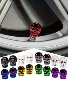2pcs/Pack Skull Shaped Copper Alloy Tire Valve Caps Set, Corrosion Resistant, Universal Valve Stem Covers For Cars, Trucks, Motorcycles, SUVs And Bicycles - Multicolor - View 2