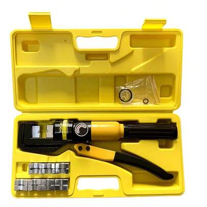 [16T Hydraulic Crimper] 16T Manual Hydraulic Crimper Tool, Heavy-Duty Metal Construction, Ergonomic Vinyl Grip, 8 Pairs Crimping Dies, Includes Sealing Rings & Storage Case