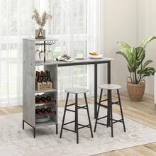 GOFLAME 3PCS Bar Table & 2 Stool Industrial Kitchen Dining Set W/ Wine Rack Glass Holder - Grey - View 4