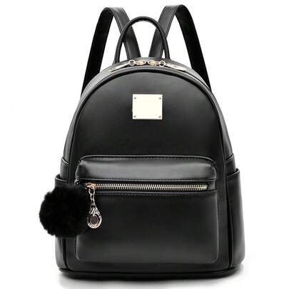 I IHAYNER Mädchen-Mode-Rucksack-Handtasche Leder-Mini-Rucksack-Handtasche für Damen Schulranzen mit Pompon-Reisetaschen
