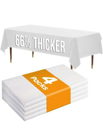 1pc 66% Thicker Quality Plastic Tablecloth, Rectangular Durable Table Cover, 0.5 Mil White Tablecloth 54" X 108", Disposable Tablecloth Not Easy To Tear Like Cheap Thin Brands, Suitable For Birthday, Wedding, Party, Holiday Gathering