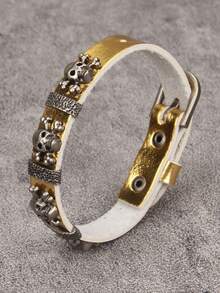 1pc Punk Rock Style Skull Alloy Bracelet, Personalized Gothic Clasp Wristband, Couples Everyday Wear, Party Leather Bracelet