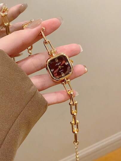 1pc Gold/Silver Quartz Watch Bracelet For Women, Elegant & Fashionable, Suitable For Daily Wear, Birthday/Graduation Gift, Casual Gathering