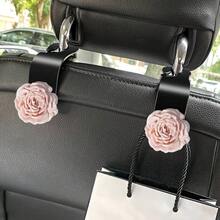 1 Set Ganchos para respaldo de asiento de coche con diseño de camelias en rosa + gris - Accesorios multifuncionales para el interior del coche, adecuados para todos los modelos, 2 piezas/Set, regalo perfecto para amantes, familia y amigos en Navidad y Día de San Valentín - Gancho para flores de peonía - Ver 1