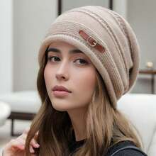 1pc Knitted Knitted Hat, Women Thickened Fashion Versatile Beanie, Autumn/Winter - Black - View 4
