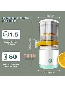 Exprimidor EléCtrico InaláMbrico, Recargable, MáQuina Exprimidora De CíTricos Con Carga USB, PortáTil Exprimidor Manual Con Cable De Carga, Extractor De Frutas PortáTil Con USB, MáQuina InaláMbrica De Jugo De CíTricos, Exprimidor EléCtrico De CíTricos, Prensa PortáTil Para Naranja, LimóN Y Pomelo, De Un Solo BotóN, FáCil De Usar Y Limpiar, Para Uso DoméStico, Dormitorio, Viaje Y Exterior, Adecuado Para Naranjas, Limones, Pomelos Y Otras Frutas - Blanco - Ver 3
