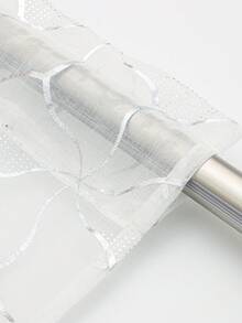 Geometric Line Texture Sheer Curtains - 2 Packs Light-Filtering Window Drapes For Bedroom/Living Room (Modern Minimalist Style) - Silver - View 4