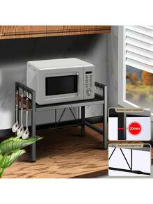 1pc Expandable 42-64cm Microwave Shelf Organizer, Moisture And Rust Proof Microwave Countertop Organizer,Kitchen Utensils Tableware Storage,Over ,Kitchen Storage Rack - 黑色 - 查看 9