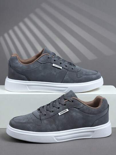 2026 New Casual Unisex Sneakers, Students' Solid Color Retro Classic Athletic Skate Shoes, Leather Lace-Up Soft Comfortable Breathable Lightweight Casual Shoes, Versatile For Daily Commute