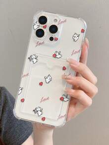1pc Transparent Card Slot Full Screen Valentine's Day Rabbit Angel Love Heart Letter Pattern Painted Anti-Drop Phone Case Compatible With Apple Xs/Xs Max/Xr/11/12/13/14/14 Plus/15/15 Plus/16/16 Plus/7/8 Plus/17/17 Pro And Other Models - Multicolor - View 8