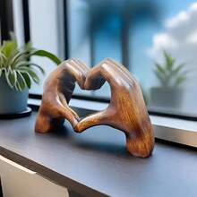 1pc Handcrafted Wooden Resin Heart-Shaped Figurine, Contemporary Inspired Art Sculpture, Home Office Bookshelf Living Room Decor, Mother's Day Tabletop Decoration, New Year, Easter Party Ornament, Holiday Gift For Various Rooms - Multicolor - View 1