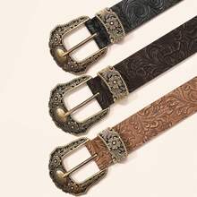 1PCS Fashion Retro Print Pattern Texture Niche Pin Buckle Wide Belt For Women Simple Artistic Versatile Belt - 黑色 - 查看 3