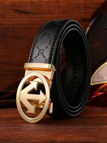 1 Piece Of 2026 New Arrival Men's Light Luxury Arrow-Shaped Automatic Buckle Belt, A Fashionable And High-End Business Belt With Letter-Embossed Strap, 47 Inches Long. Perfect For Matching With Jeans, It Is Suitable For Daily Outings And Office Business Wear, And Also Serves As An Ideal Gift For Family Members And Boyfriends On Anniversaries Or Festivals. - Multicolor - View 2