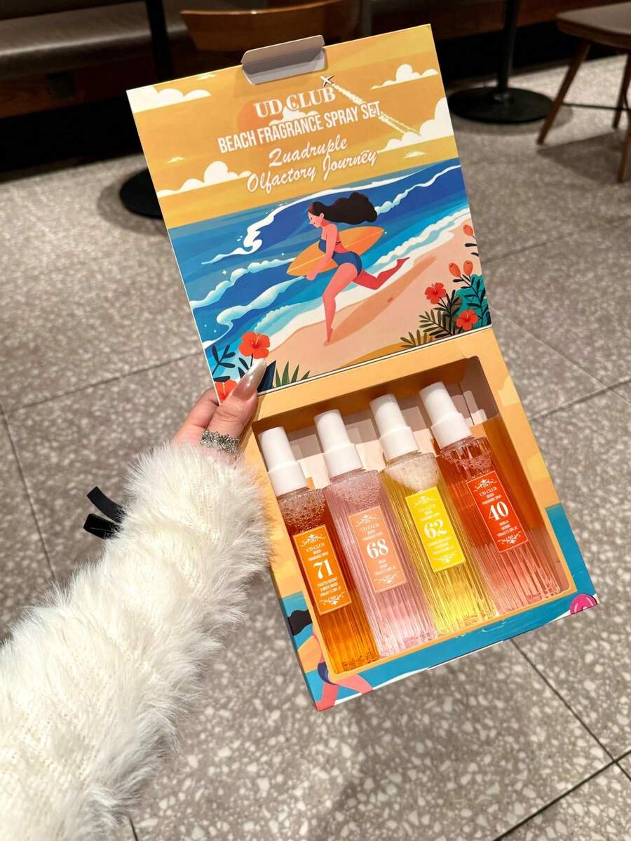 4 件装礼盒装巴西香氛喷雾，限量版便携式多层香氛喷雾，持久留香，散发自然清新迷人气息，融合香草、茉莉和椰子香氛，带来极致愉悦体验。 - 沙灘香氛 - 查看 1