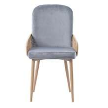 Velvet Dining Chair, Set Of 4, Rattan Design, Living Room, Bedroom, With Four Metal Legs (Wood Grain Effect), Grey - Gray - View 2