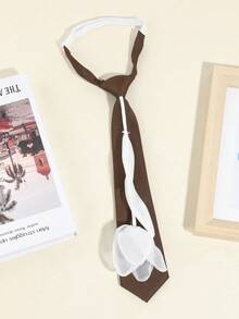 1pc Women's Handmade Floral Decor Elegant Solid Color Necktie, Suitable For Party, Gift, School, Shirt, Holiday Matching