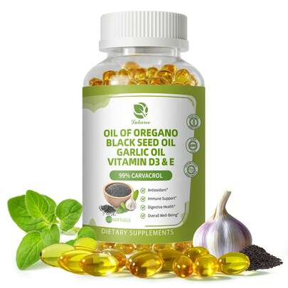 Lukaree Oregano Oil Capsules With Black Seed Oil, Garlic Oil, Vitamin D3 E, 99% High Concentrated Carvacrol - Antioxidant, Immune & Digestive Support*, 120 Softgels Caps, 60 Day Supply, Non GMO | GMP