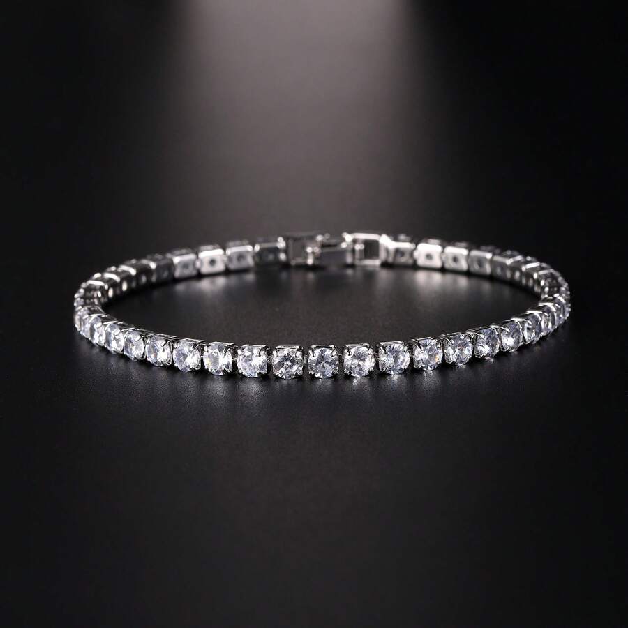 Micro Pave 4.0  Bracelet Chain High-End Light Luxury Jewelry Simple Tennis Chain - 4.0白金白鑽-17cm - 查看 1