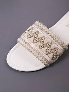 少女软底时尚凉鞋，休闲沙滩度假平底拖鞋，夏季 - 白色 - 查看 8