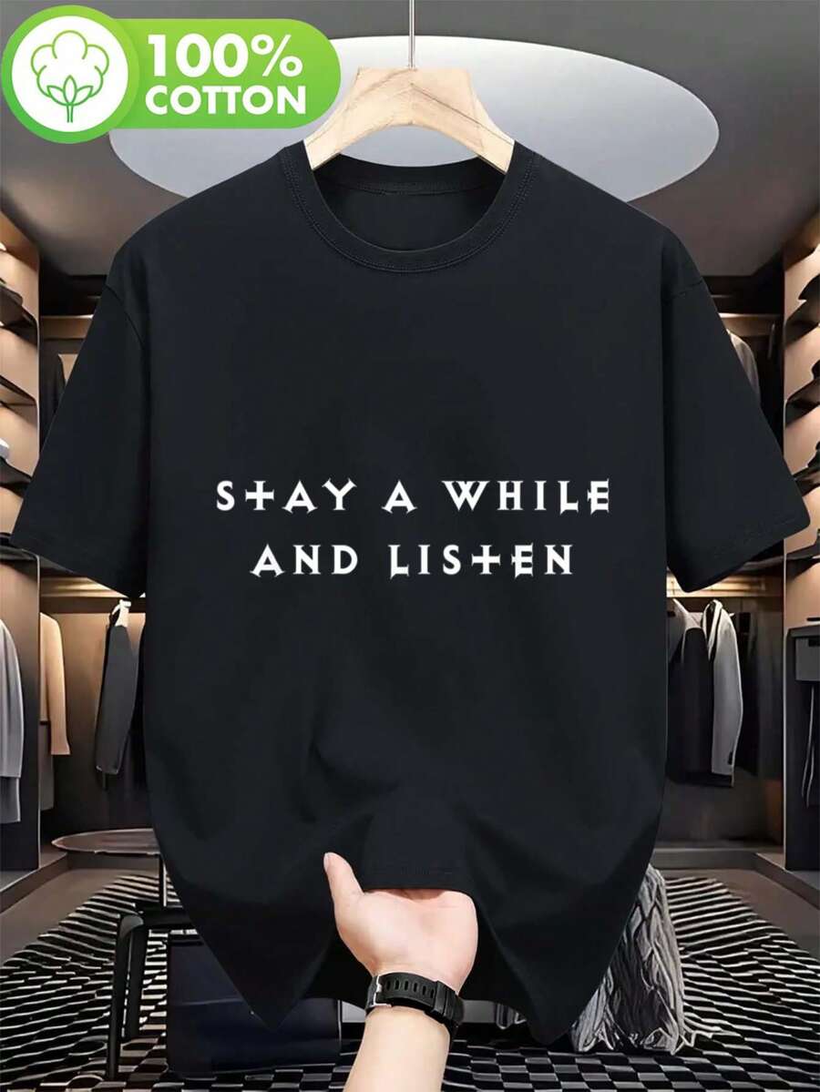 Men Diablo Stay Awhile Listen Gaming T-Shirt Soft Breathable Cotton Funny Video Game Tee With Diablo II Print Casual Shirt For DadHusbandGamers S-XXL Retirement Gift For Diablo Fans - màu đen - Xem 1