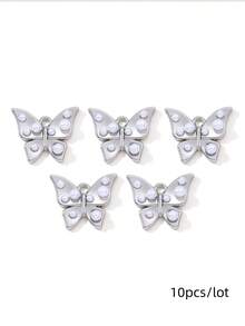 10/20pcs Mixed Cute Pearl Bow, Moon, Cross Zinc Alloy Pendant Beads For DIY Jewelry Making Necklace, Earrings - White - View 15
