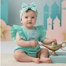 Baby Girl Romper Monthiversary Costume Palace Flying Carpet Wishing Lamp Luxury Fashion Blogger Gift Kids Princess Costume - màu xanh lá - Xem 1