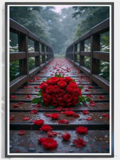 1 Set Diamond Painting - Unique Romantic Red Rose Design Art, 5D Full Drill Frameless Artwork, Suitable For Living Room, Bedroom And Office Decor, Perfect Gift For Friends And Family / Mosaic Diamond Embroidery Kit / Holiday Decoration