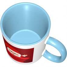 Cute Santa Claus Print Coffee Mug â€" 3d Pattern Double Color Ceramic Mugs, 11oz Two Tone Color Ceramic Cup, Funny Coffee & Tea Drinking Cups 2EBK - Sky Blue - 查看 5