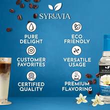 Syruvia Sugar-Free Vanilla Coffee Syrup - 25.4 Fl Oz. Premium Coffee Flavoring Syrup. 0 Calories, Kosher, And Gluten-Free. Ideal For Enhancing Drinks, Sodas, Shakes, Desserts, And More. - 25.4 Fl Oz - View 6