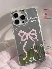 1pc Mirrored Pink Bow Cute Apple Phone Case Compatible With IPhone 12/13/14/15/16/17/Pro Max - Pink - View 2